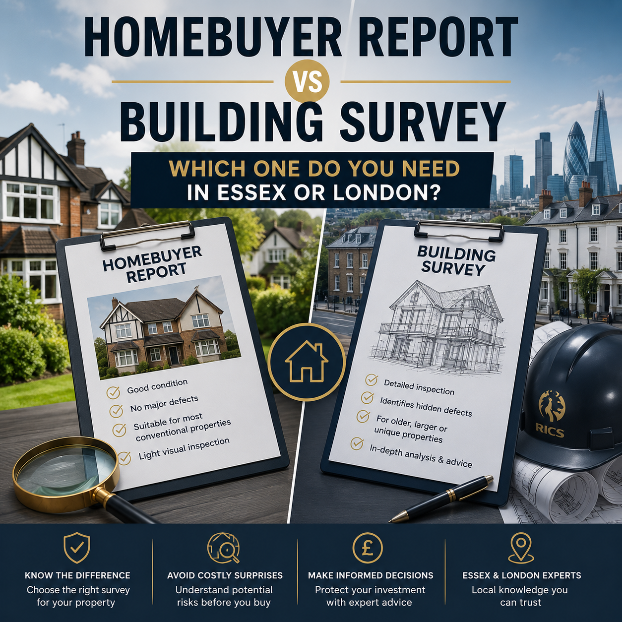 Homebuyer report vs building survey comparison for Essex and London homeowners