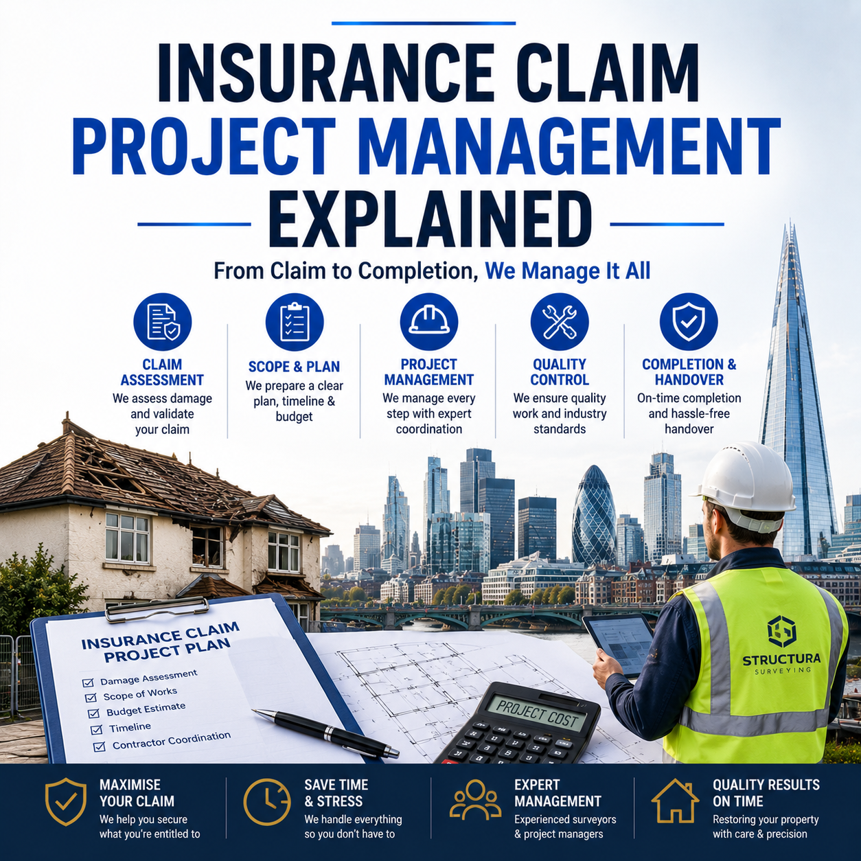 Dealing with an insurance claim after property damage, whether from a fire, flood, storm, or accident, can feel overwhelming. Between assessing the damage, dealing with loss adjusters, sourcing contractors, and keeping the claim on track, it's easy for things to slip through the cracks. This is where insurance claim project management comes in. Insurance claim project management is the process of overseeing every stage of a claim, from initial damage assessment through to final repairs, on behalf of the policyholder. It exists to take the pressure off homeowners and businesses, ensuring the claim moves forward smoothly, fairly, and without unnecessary delays. In this blog, we'll explain how the process works, the tools and documents involved, common issues that arise during claims, and why professional project management makes such a big difference. How Claim Project Managers Assess and Manage a Claim Managing an insurance claim properly involves far more than simply filing paperwork. It's a structured process that requires attention to detail at every stage. Initial Damage Assessment The process usually begins with a thorough assessment of the damage. A project manager, often working alongside a loss assessor or surveyor, inspects the property to understand the full scope of what's been affected, not just the obvious damage, but anything that might be uncovered once repairs begin. Reviewing the Policy in Detail Next, the project manager reviews the insurance policy closely to understand exactly what's covered, what the limits are, and what documentation the insurer will require. This step is crucial, as claims are sometimes underpaid or delayed simply because supporting evidence wasn't presented clearly. Building and Presenting the Claim The project manager then puts together a detailed claim, including cost estimates, damage reports, and photographic evidence. This is presented to the insurer or loss adjuster in a clear, organised way designed to support the strongest possible outcome for the policyholder. Managing Repairs and Contractors Once the claim is agreed, the project manager coordinates the repair work itself, liaising with contractors, checking quality, and keeping the project on schedule. This means the policyholder doesn't have to manage tradespeople or chase progress themselves. Ongoing Communication and Negotiation Throughout the process, the project manager acts as the main point of contact between the policyholder and the insurer, handling negotiations, answering queries, and pushing back where necessary if an offer doesn't reflect the true cost of repairs. Tools and Documents Used in Claim Management Successful claim management relies on solid documentation and the right tools at every stage. Insurance Policy Documents – The foundation for understanding coverage, exclusions, and claim limits. Damage Assessment Reports – Detailed records describing the extent and cause of the damage. Photographic and Video Evidence – Visual proof that supports the claim and helps avoid disputes later. Cost Estimates and Schedules of Work – Clear, itemised breakdowns of what repairs will involve and cost. Correspondence Records – A documented history of all communication with the insurer, useful if a dispute arises. Project Management Software – Used to track timelines, contractor schedules, and claim milestones. Building Surveys – Sometimes required for structural damage, to confirm the full scope of repair work needed. Having these ready and well-organised often makes the difference between a claim that moves quickly and one that stalls. Common Issues That Arise During Insurance Claims Even straightforward claims can run into a few recurring problems. Underestimated Damage Initial assessments sometimes miss damage that only becomes visible once repair work starts, leading to claim revisions later on. Policy Coverage Confusion Policyholders aren't always clear on what their policy actually covers, which can lead to disappointment or disputes over payouts. Slow Insurer Response Times Claims can stall simply due to delays in communication or processing on the insurer's side. Disputes Over Repair Costs Insurers and policyholders sometimes disagree on what a fair repair cost looks like, especially for older or unusual properties. Contractor Coordination Problems Without proper oversight, repair work can be delayed or poorly managed, extending the time it takes to get life back to normal. Incomplete Documentation Missing photos, receipts, or damage reports can weaken a claim and lead to lower payouts or unnecessary back-and-forth with the insurer. Benefits of Professional Insurance Claim Project Management Bringing in a professional to manage a claim offers real, practical advantages. Stronger, Fairer Claims – A well-documented, professionally presented claim is more likely to receive a fair settlement. Reduced Stress – Policyholders don't have to navigate complex paperwork or negotiations alone. Faster Resolution – Experienced project managers know how to keep claims moving and avoid common delays. Expert Contractor Oversight – Repairs are managed properly, reducing the risk of poor workmanship or missed deadlines. Better Financial Outcomes – Professionals often identify costs or damage that might otherwise be overlooked, protecting the policyholder's interests. One Clear Point of Contact – Instead of juggling insurers, adjusters, and contractors separately, everything is managed through a single, coordinated process. Conclusion Insurance claim project management takes the complexity and stress out of what can otherwise be a long, confusing process. From the initial damage assessment through to the final repair, having an experienced professional manage the claim helps ensure a fair outcome, faster progress, and far less hassle for the policyholder. If you're facing a significant insurance claim, working with a dedicated project manager can make a meaningful difference to both the result and your peace of mind. Frequently Asked Questions 1. What does an insurance claim project manager actually do? They oversee the entire claims process, from damage assessment and documentation through to negotiating with the insurer and managing repair work. 2. Do I need a project manager for a small insurance claim? For minor claims, it may not be necessary, but for larger or more complex claims, professional management often leads to a smoother, fairer outcome. 3. How does claim project management help speed up the process? By keeping documentation organised, communication consistent, and contractors coordinated, project managers help avoid the delays that often slow claims down. 4. Can a project manager help if my insurer's offer seems too low? Yes, part of their role is to review settlement offers and negotiate on the policyholder's behalf if the offer doesn't reflect the true cost of repairs. 5. What documents should I keep ready when starting an insurance claim? It's helpful to have your policy documents, photographic evidence of the damage, and any related receipts or reports ready from the start. 6. Does using a claim project manager cost extra on top of my insurance premium? Fees vary depending on the service provider and claim size, so it's worth discussing costs upfront before starting the process. 7. How long does a typical insurance claim take to resolve? Timelines vary widely depending on the complexity of the damage and the insurer's response times, but professional management often helps keep the process on track.
