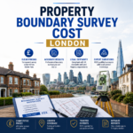 Property Boundary Survey Cost London with professional survey equipment and London skyline.