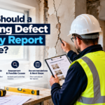 Building surveyor inspecting structural cracks during a building defect survey